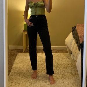 Black tailored high rise straight leg jeans